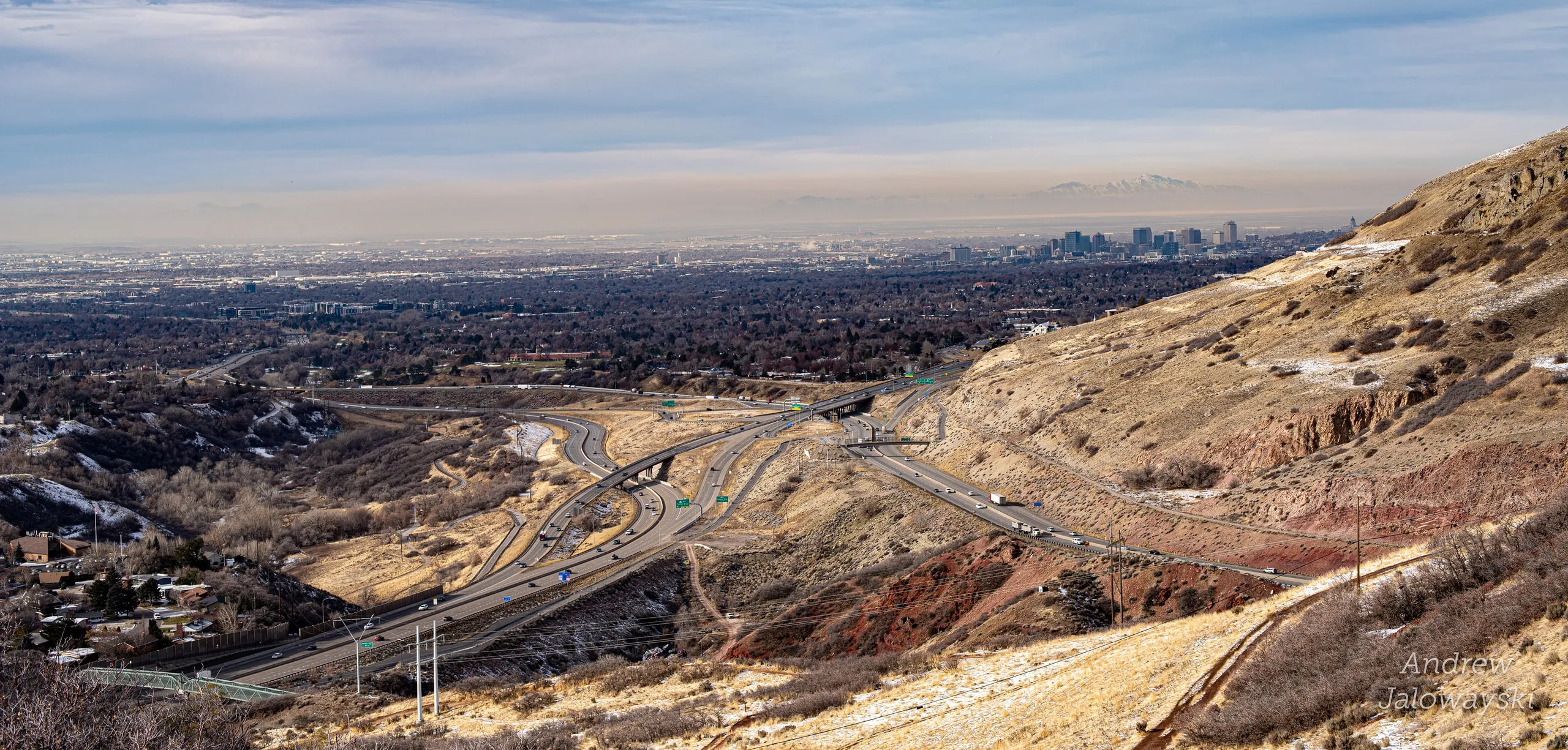 View down a canyon road toward Salt Lake City